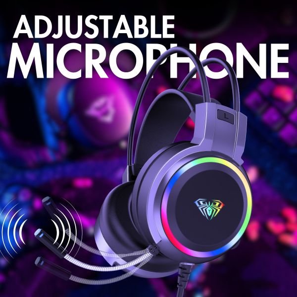 AULA S608 RGB Wired Gaming Headset With Adjustable Mic (Black)