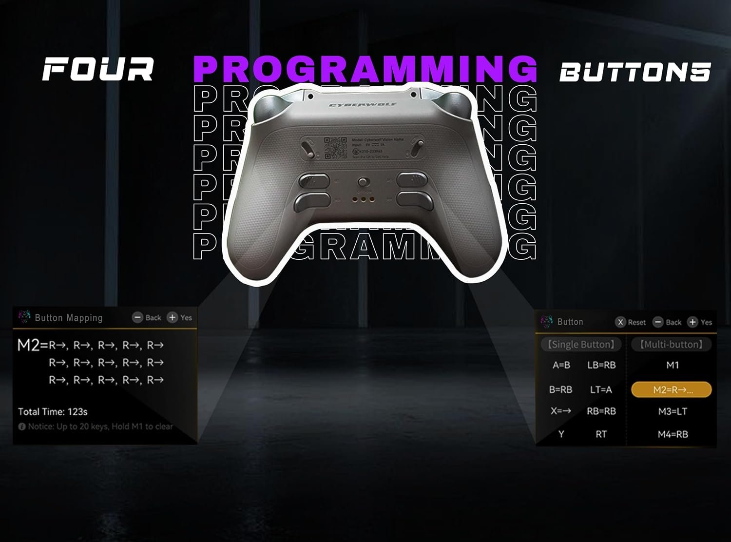 Cyberwolf Vision Alpha Pro Gaming Controller, Wireless with Hall Effect Triggers, RGB Lighting, 4 Remappable Buttons, Smart Charging Dock, 1800mAh Battery for PC, Switch, iOS, Android