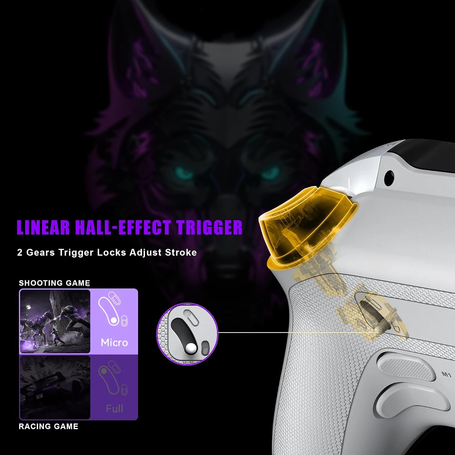 Cyberwolf Vision Alpha Pro Gaming Controller, Wireless with Hall Effect Triggers, RGB Lighting, 4 Remappable Buttons, Smart Charging Dock, 1800mAh Battery for PC, Switch, iOS, Android