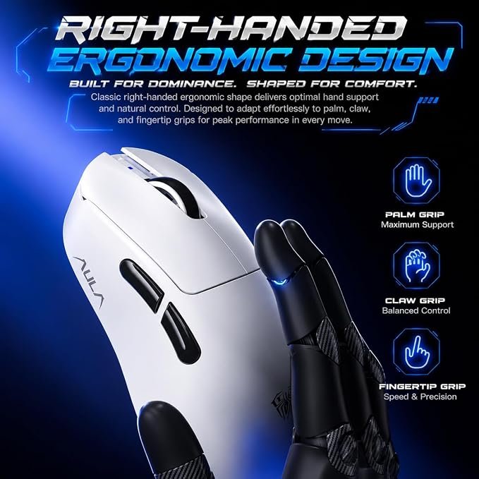 AULA SC900 Pro Wireless Gaming Mouse, 26000 DPI, 650IPS, PAW3395 Sensor, 62g Lightweight Mouse, Tri-Mode 2.4Ghz/Type-C/BT5.0, Dual 8KHz Polling Rate with Rechargeable Mouse for PC/Mac/Linux (Black)